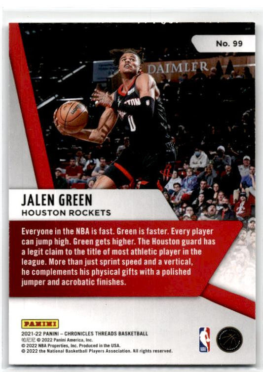 2021-22 Panini Chronicles Threads #99 Jalen Green Rookie Houston Rockets