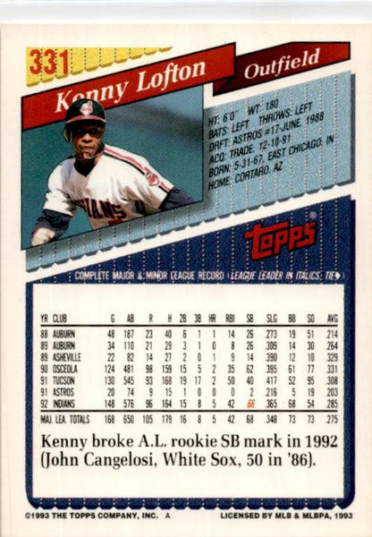 1993 Topps #331 Kenny Lofton Cleveland Indians