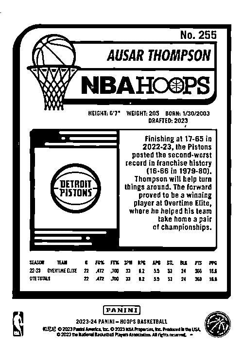 2023-24 Hoops Winter #255 Ausar Thompson Rookie Detroit Pistons