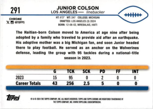 2024 Topps Chorme #291 Junior Colson Rookie Chargers