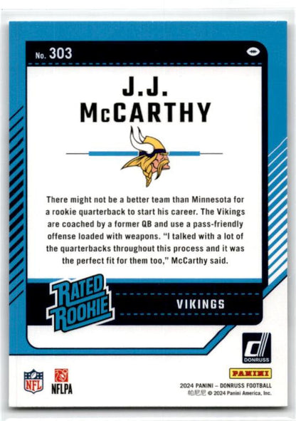 2024 Donruss #303 J.J. McCarthy Rookie Minnesota Vikings