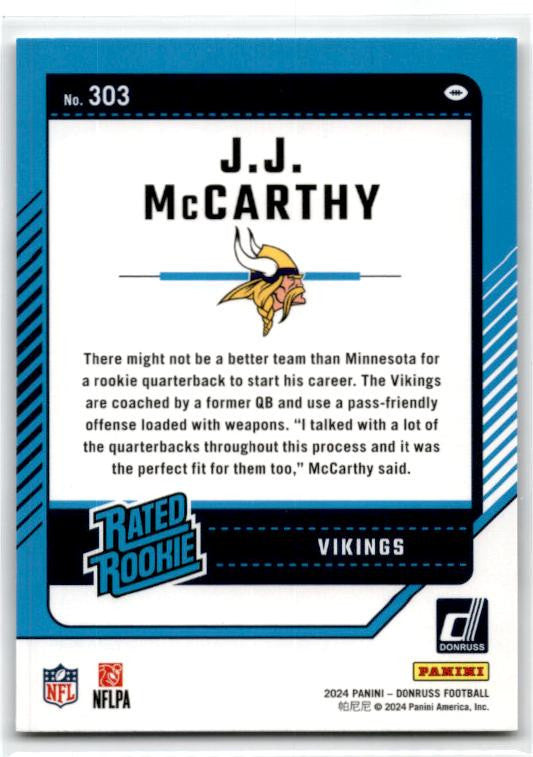2024 Donruss #303 J.J. McCarthy Rookie Minnesota Vikings