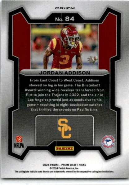 2024 Panini Prizm Draft Picks Purple Wave #84 Jordan Addison USC Trojans