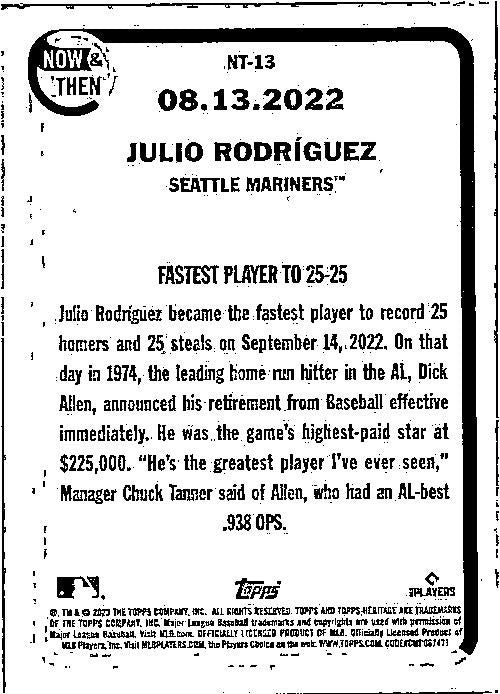 2023 Topps Heritage Now & Then #NT-13 Julio Rodríguez Seattle Mariners