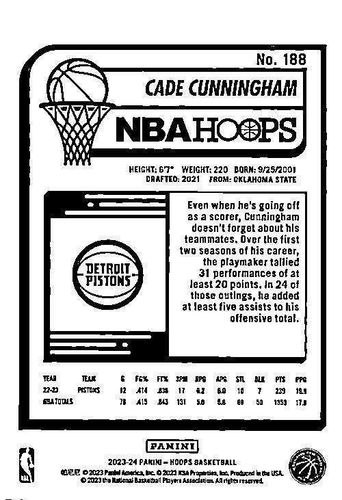 2023-24 Hoops Winter #188 Cade Cunningham Detroit Pistons