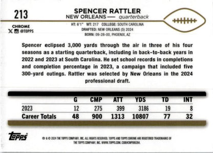 2024 Topps Chrome #213 Spencer Rattler Rookie Saints