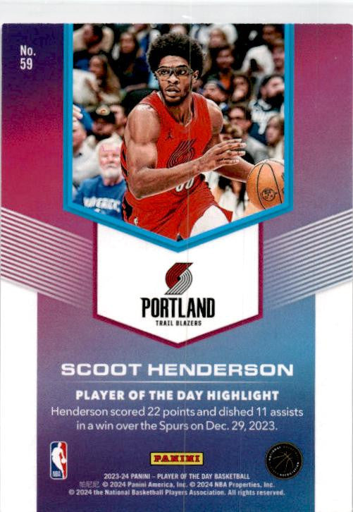 2023-24 Panini Player of the Day #59 Scoot Henderson Portland Trail Blazers