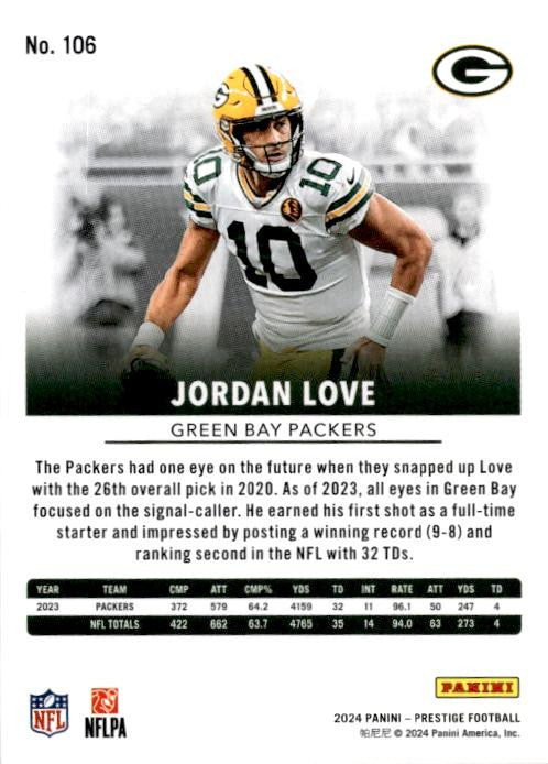 2024 Panini Prestige #106 Jordan Love Green Bay Packers