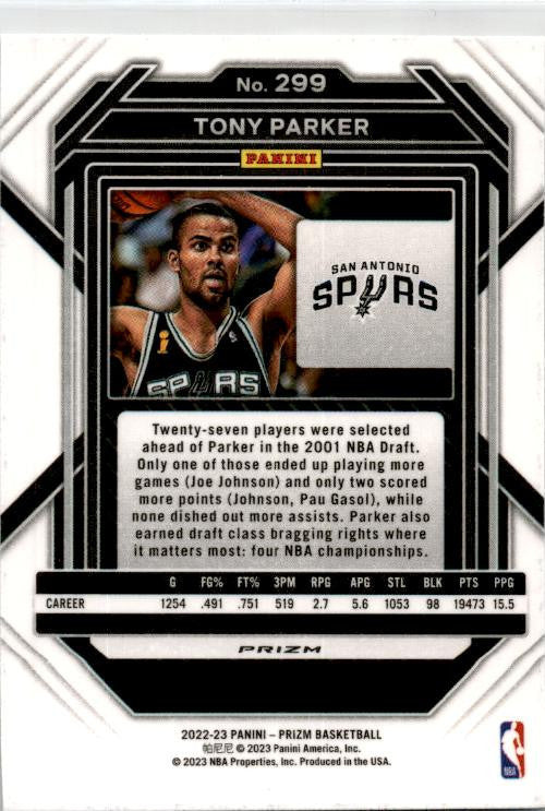 2022-23 Panini Prizm Prizms Ice #299 Tony Parker San Antonio Spurs