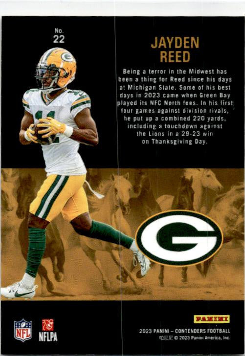 2023 Panini Contenders Rookie Stallions #22 Jayden Reed Green Bay Packers