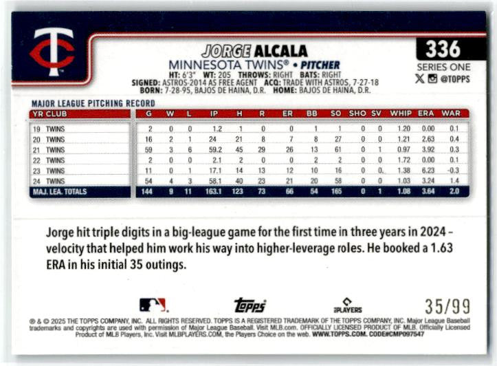 2025 Topps #336 Jorge Alcala Green Rainbow Foil #/99