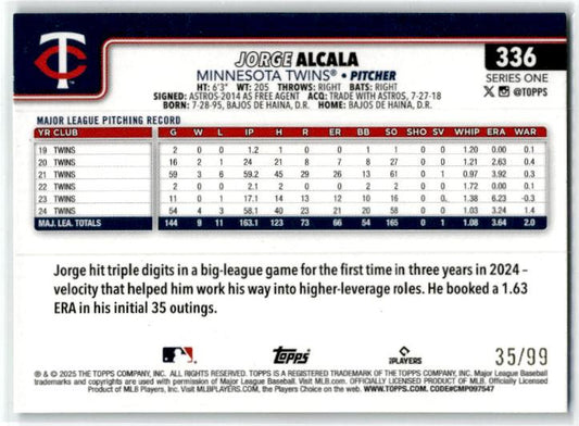 2025 Topps #336 Jorge Alcala Green Rainbow Foil #/99