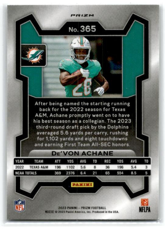 2023 Panini Prizm Silver #365 De'Von Achane Rookie Miami Dolphins