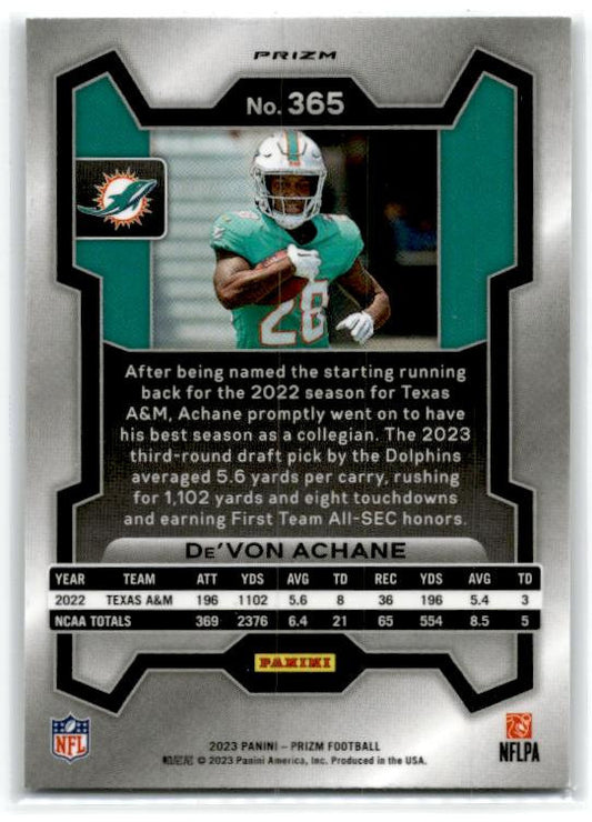 2023 Panini Prizm Silver #365 De'Von Achane Rookie Miami Dolphins