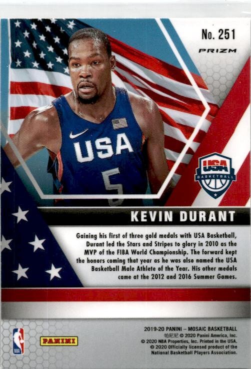 2019-20 Panini Mosaic Reactive Orange #251 Kevin Durant USA