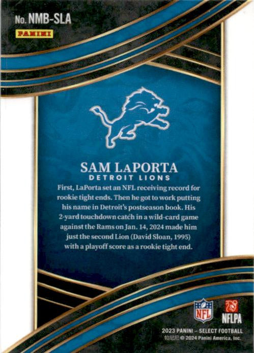 2023 Panini Select Select Numbers #NMB-SLA Sam LaPorta Detroit Lions