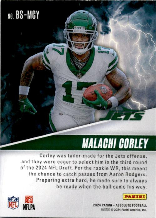 2024 Panini Absolute By Storm #BS-MCY Malachi Corley New York Jets