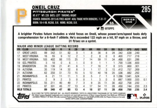 2023 Topps #285 Oneil Cruz Pittsburgh Pirates