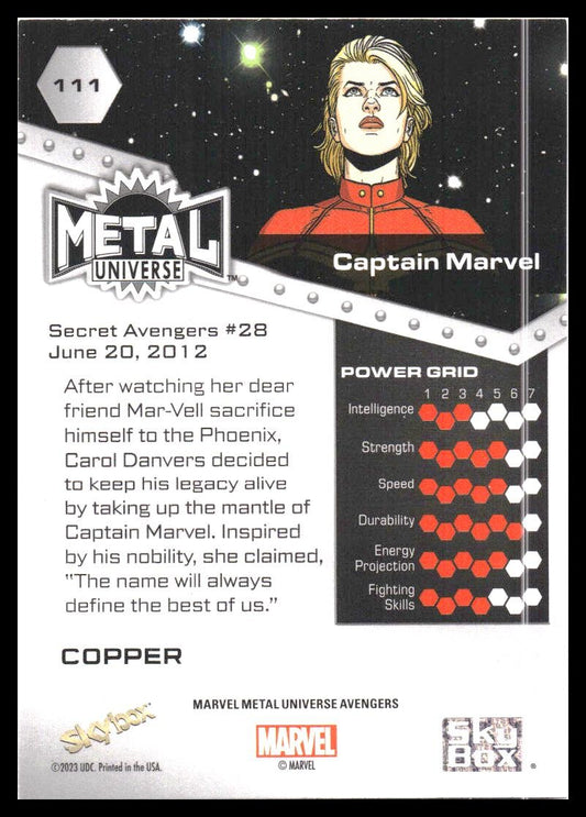 2024 SkyBox Metal Universe Marvel Avengers #111 Captain Marvel Copper FX