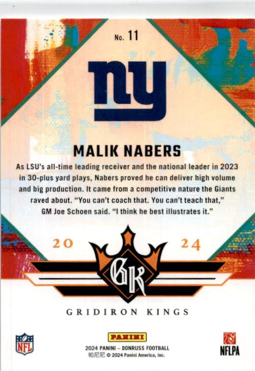 2024 Donruss Rookie Gridiron Kings #11 Malik Nabers New York Giants