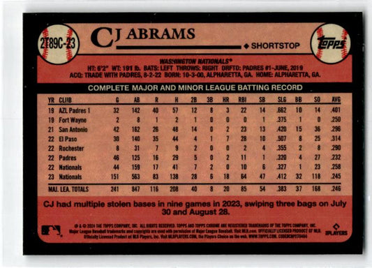 2024 Topps 1989 35th Anniversary Chrome #2T89C-23 CJ Abrams Washington Nationals