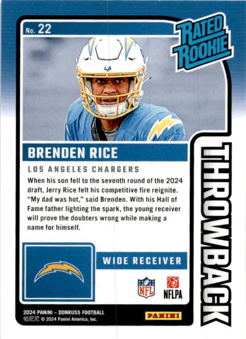 2024 Donruss Rated Rookies Throwback #22 Brenden Rice Los Angeles Chargers