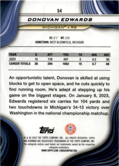 2024 Bowman University Best Aqua Refractor #54 Donovan Edwards Wolverines