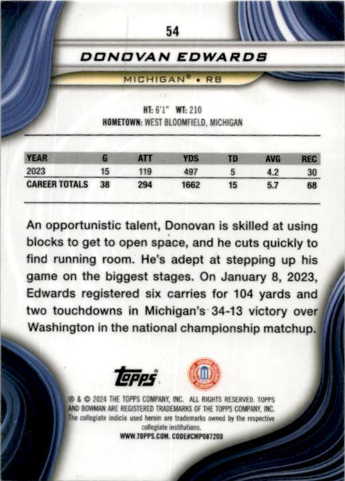 2024 Bowman University Best Aqua Refractor #54 Donovan Edwards Wolverines
