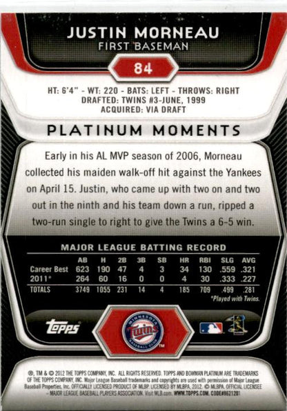 2012 Bowman Platinum #84 Justin Morneau Minnesota Twins
