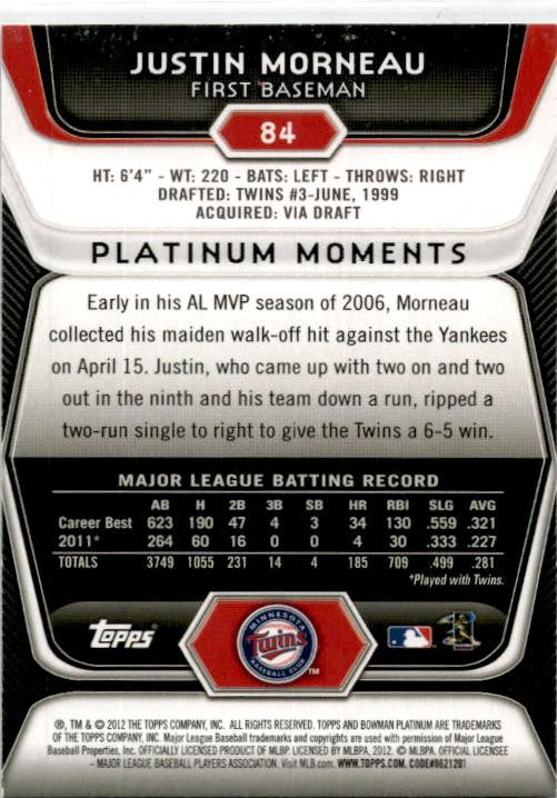 2012 Bowman Platinum #84 Justin Morneau Minnesota Twins