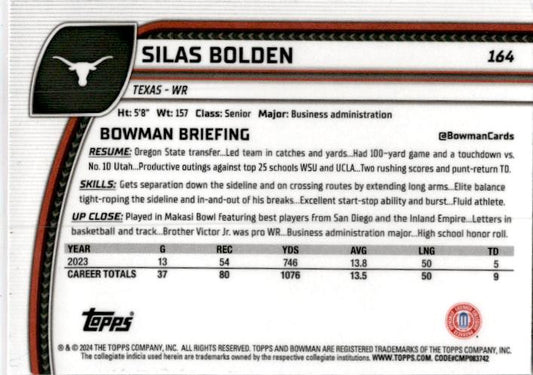 2024 Bowman University Chrome Pink Lava Refractor #164 Silas Bolden Longhorns