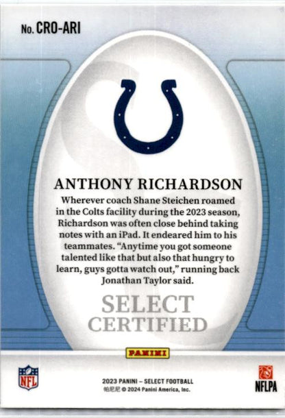 2023 Panini Select Select Certified Rookies #CRO-ARI Anthony Richardson Colts