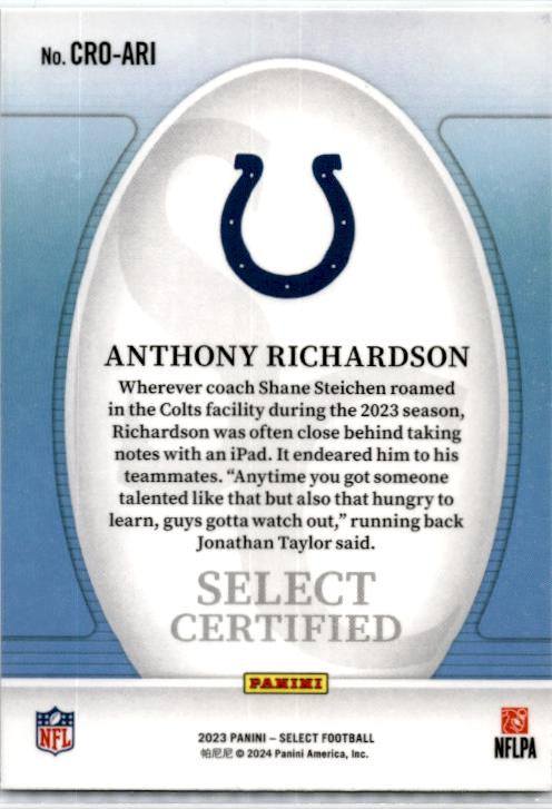 2023 Panini Select Select Certified Rookies #CRO-ARI Anthony Richardson Colts