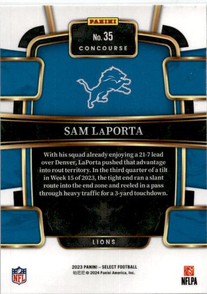2023 Panini Select #35 Sam LaPorta Rookie Detroit Lions