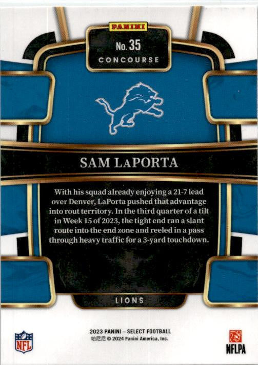 2023 Panini Select #35 Sam LaPorta Rookie Detroit Lions