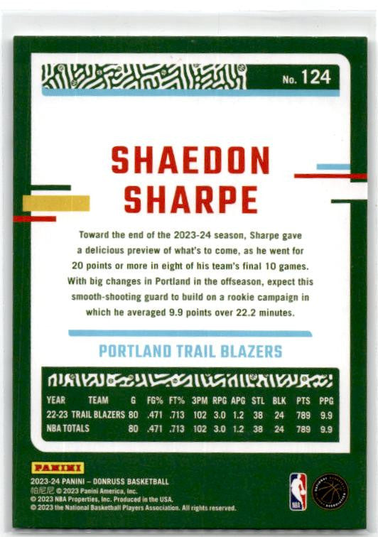 2023-24 Donruss #124 Shaedon Sharpe Portland Trail Blazers