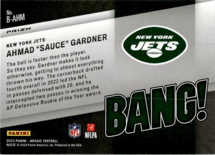 2023 Panini Mosaic Bang! Mosaic #B-AHM Ahmad "Sauce" Gardner New York Jets