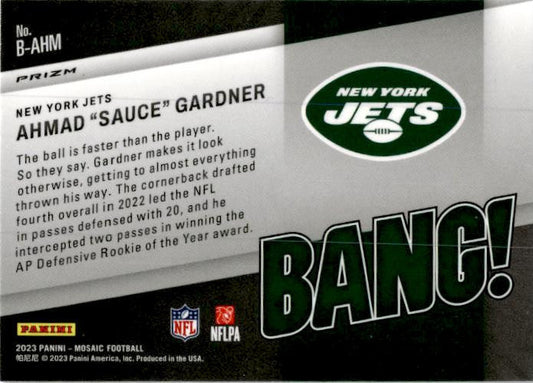 2023 Panini Mosaic Bang! Mosaic #B-AHM Ahmad "Sauce" Gardner New York Jets