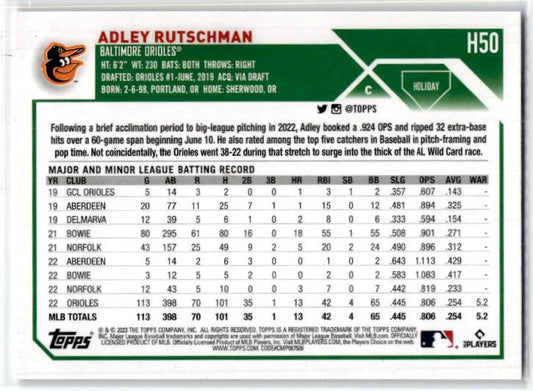2023 Topps Holiday #H50 Adley Rutschman Rookie Baltimore Orioles