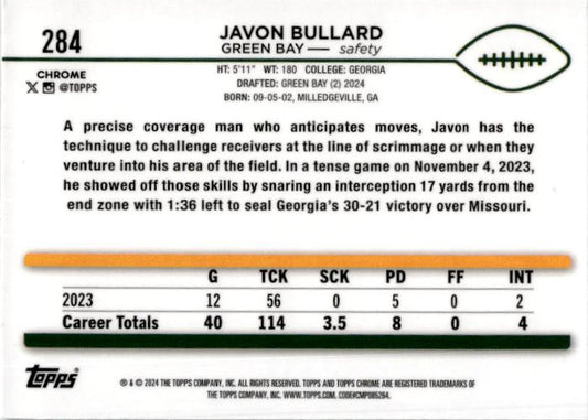 2024 Topps Chorme #284 Javon Bullard Rookie Packers