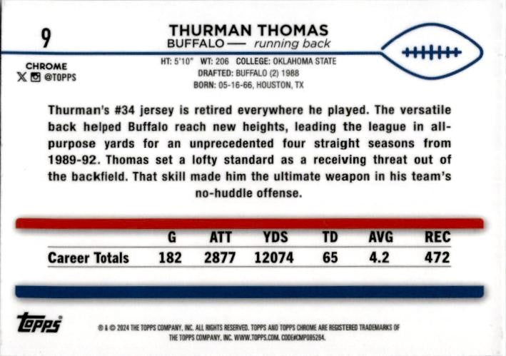 2024 Topps Chrome Checkboard #9 Thurman Thomas Bills
