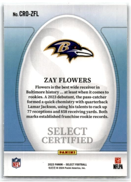 2023 Panini Select Certified Rookies #CRO-ZFL Zay Flowers Baltimore Ravens