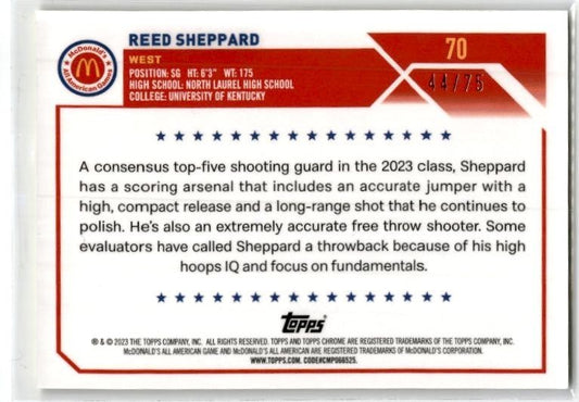 2023 mcdonalds all american Yellow Mini-Diamond /75 #70 Reed Sheppard