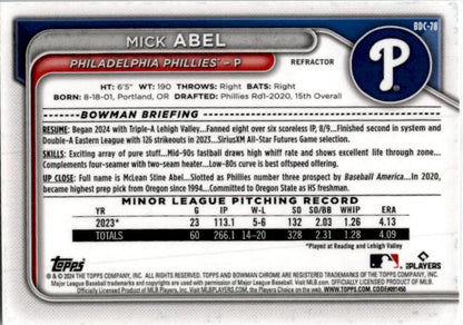 2024 Bowman Draft Refractor #BDC-78 Mick Abel Philadelphia Phillies
