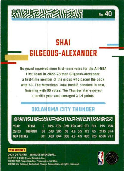 2023-24 Donruss #40 Shai Gilgeous-Alexander Oklahoma City Thunder
