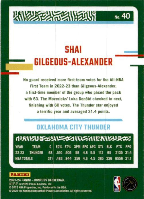 2023-24 Donruss #40 Shai Gilgeous-Alexander Oklahoma City Thunder