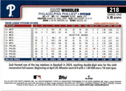2025 Topps Spring Training #218 Zack Wheeler Philadelphia Phillies