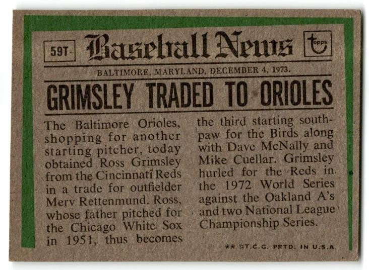 1974 Topps Traded #59T Ross Grimsley Baltimore Orioles