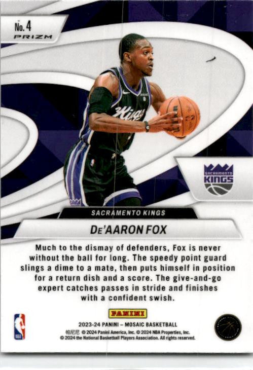 2023-24 Panini Mosaic Give and Go Mosaic Green #4 De'Aaron Fox Sacramento Kings