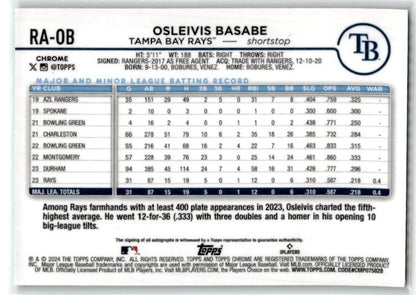 2024 Topps Chrome #RA-OB Osleivis Basabe Rookie Autographs Green Refractor #/99